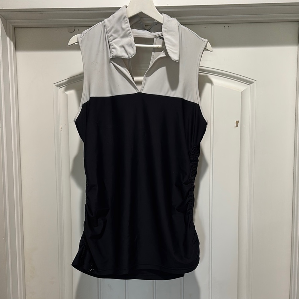 White and Black Color-Block Polo Tank Top